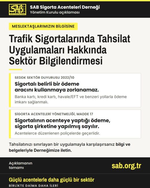 Trafik Sigortalarında Tahsilat Uygulamaları Hakkında Sektör Bilgilendirmesi